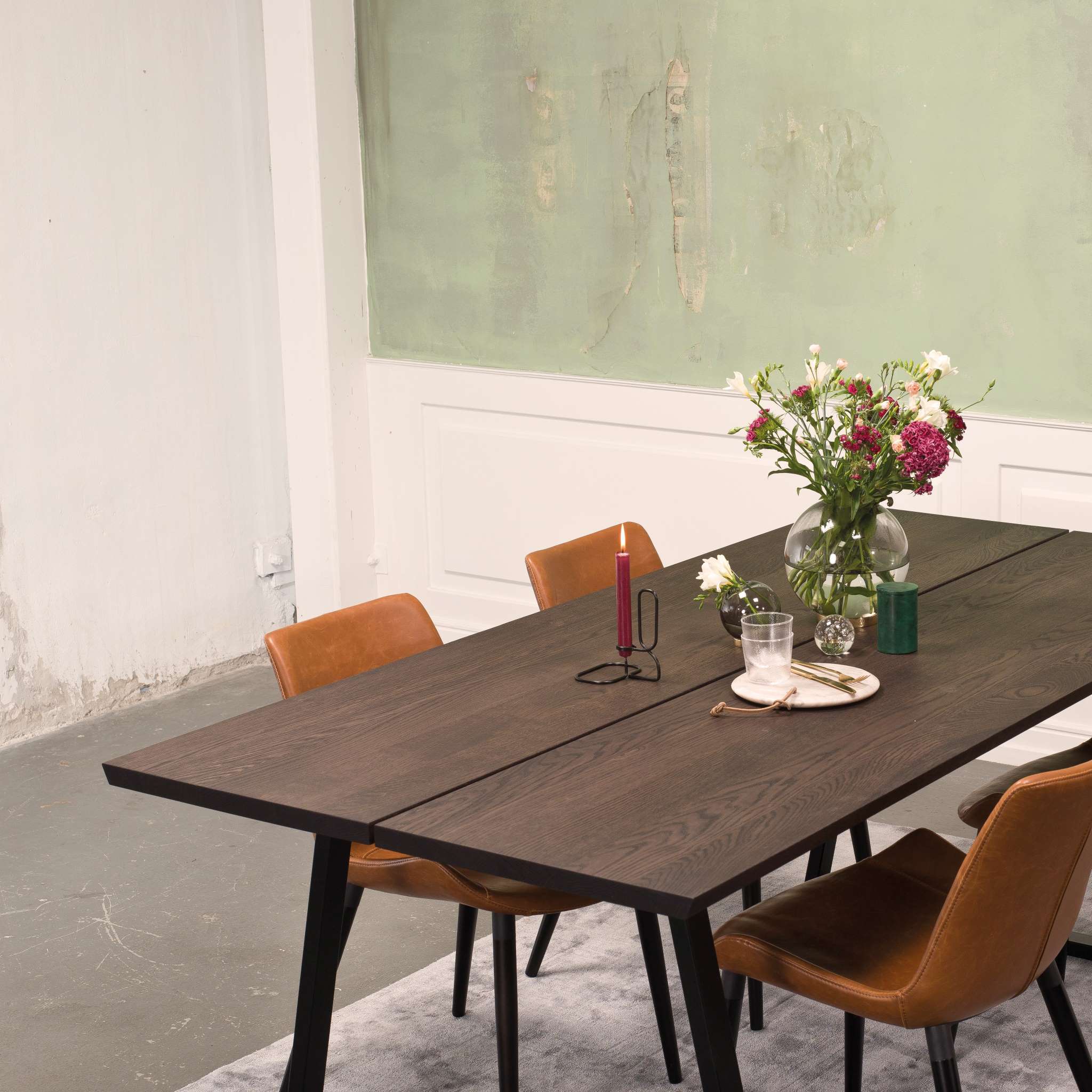 FOREST Solid Wood Dining Tables with Steel Trapez Legs - Image 4