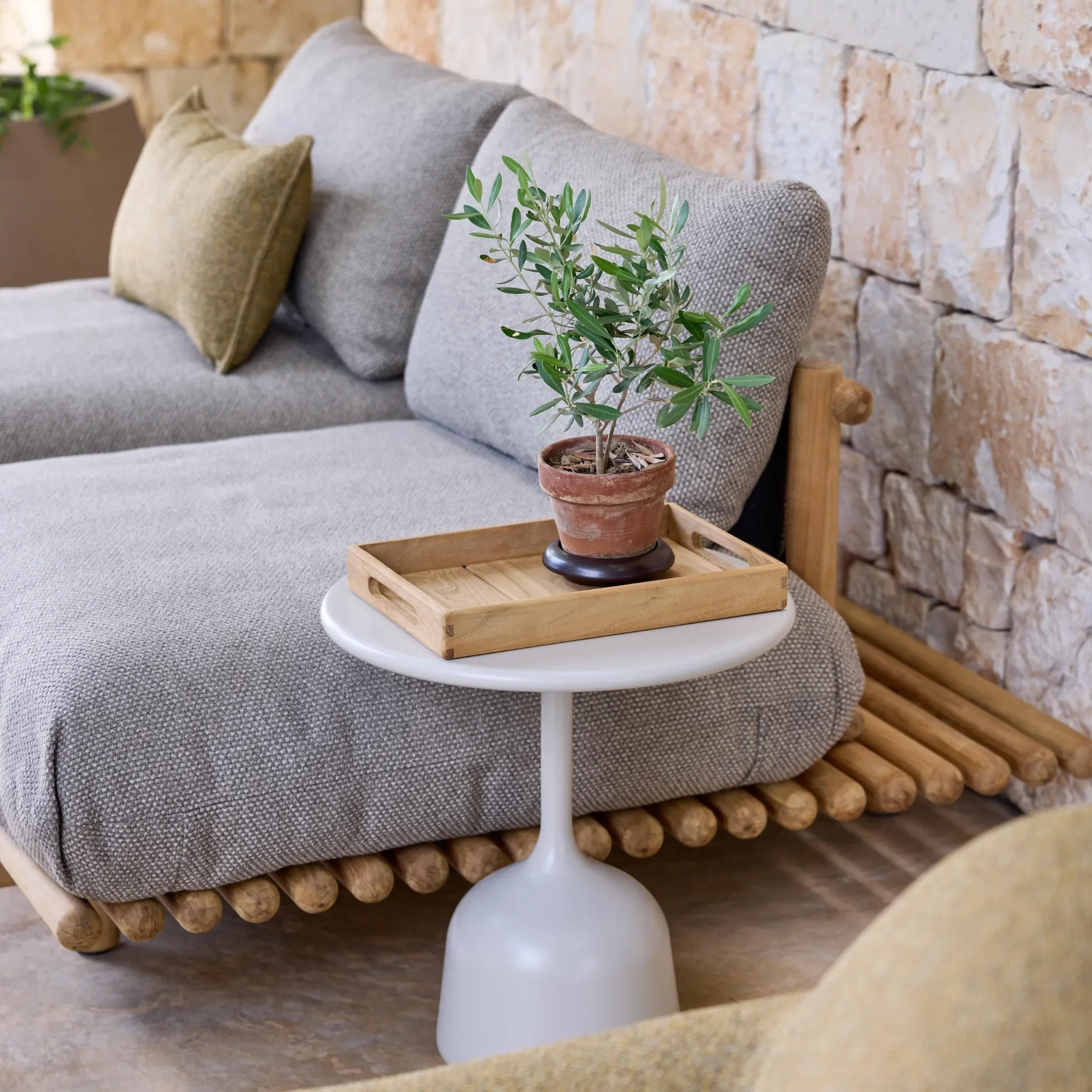 GLAZE Round Outdoor Coffee Table / Side Table - Stone & Aluminium - Image 8