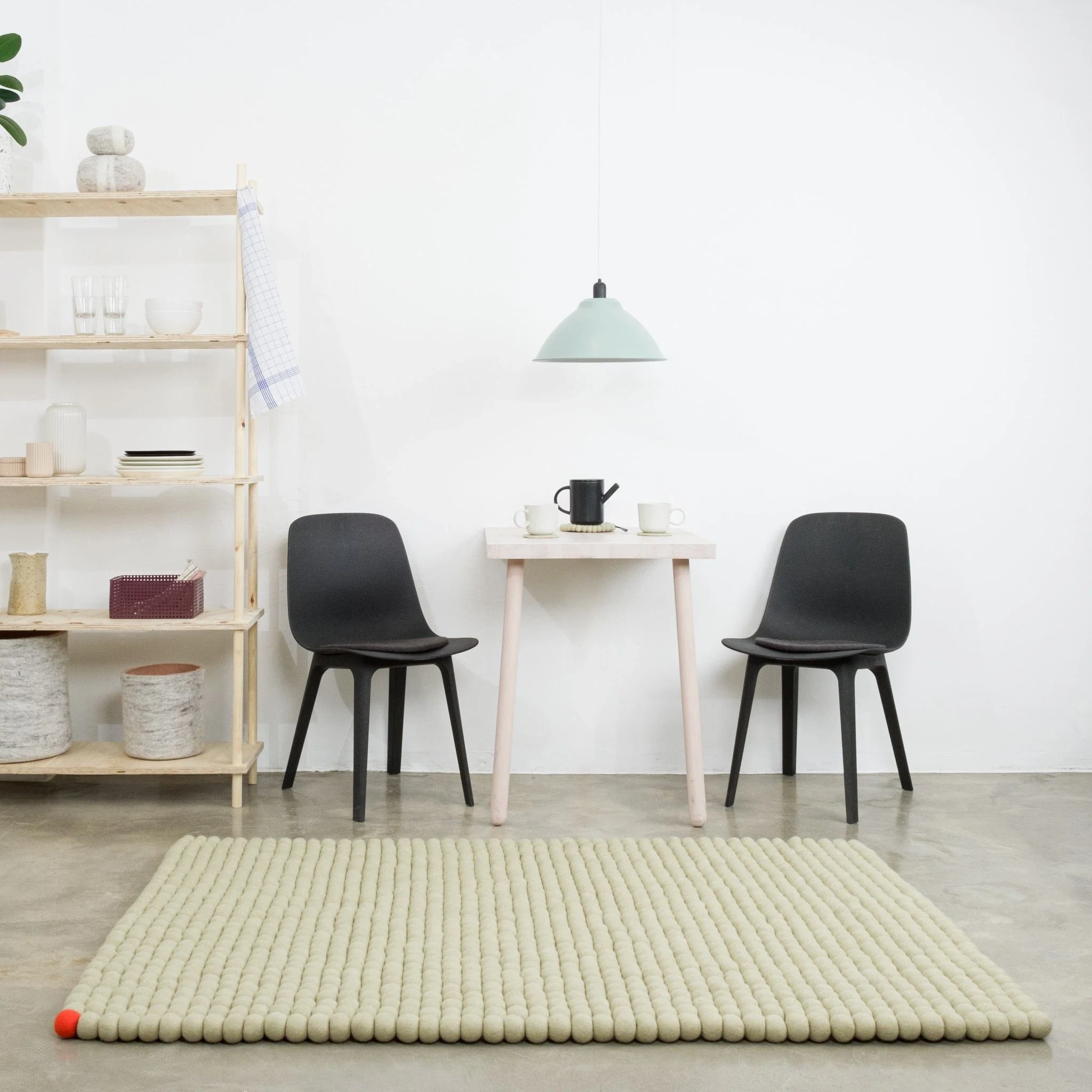 GREEN-BEIGE Big One Felt Ball Rectangular Rugs - Image 4