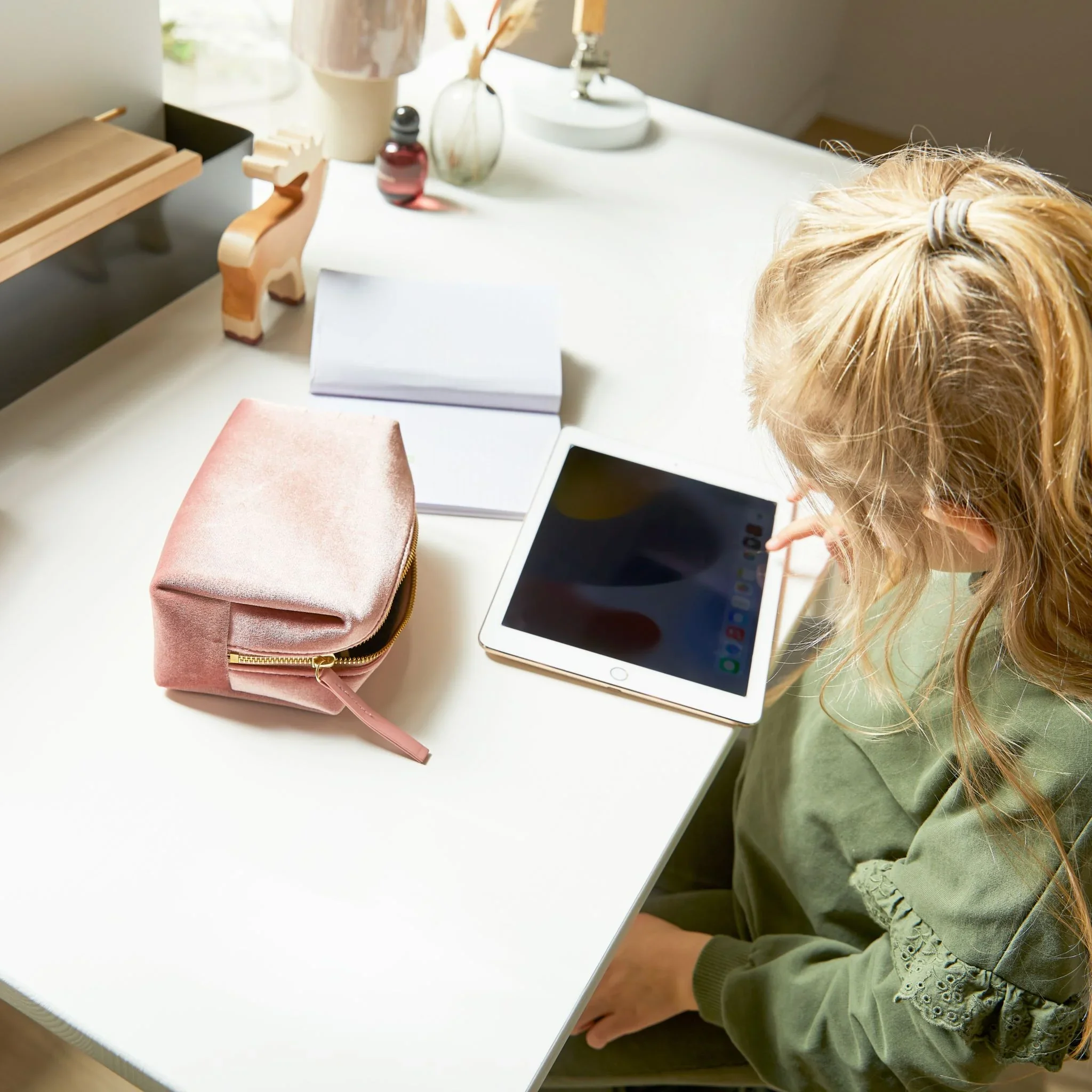 Wooden Desk with Drawer and Storage Stand - Image 6